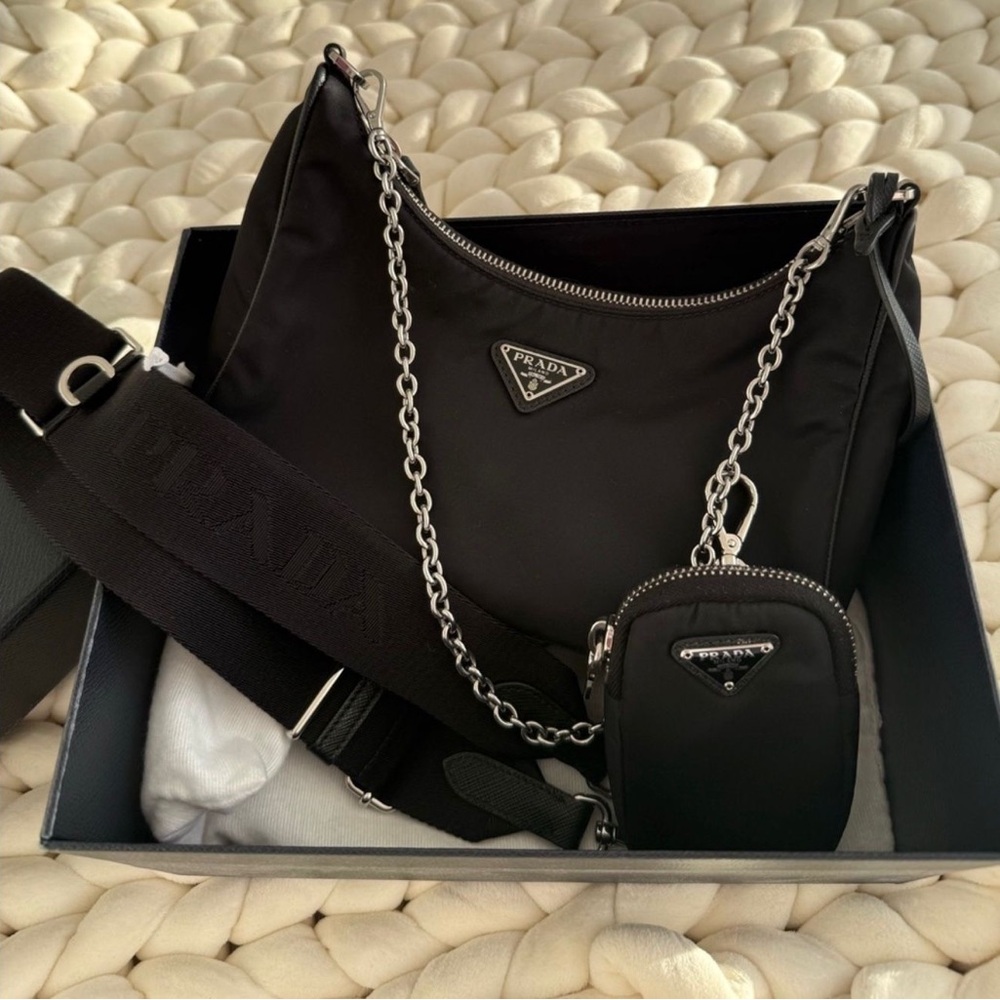 Prada Black Nylon Chain Shoulder Bag